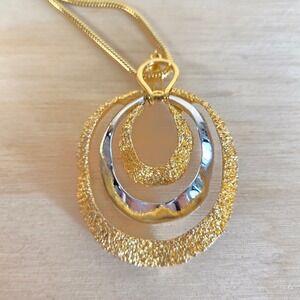 FO Signed Necklace Snake Chain Two Tone Pendant Movable Loops Vintage Geometric